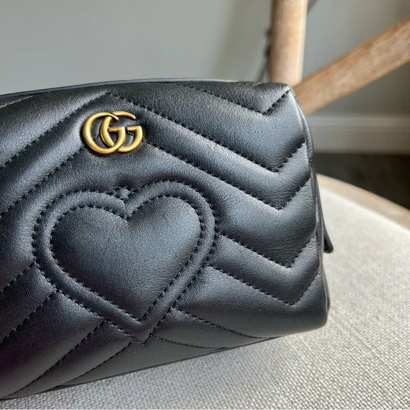 Gucci Calfskin Matelasse GG Marmont Cosmetic Case Black - Picture 3 of 11